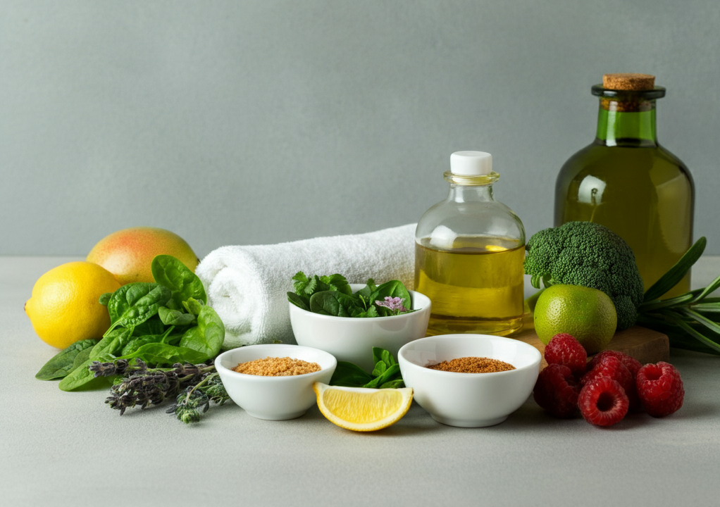 A vibrant display of natural ingredients and wellness items representing holistic health.