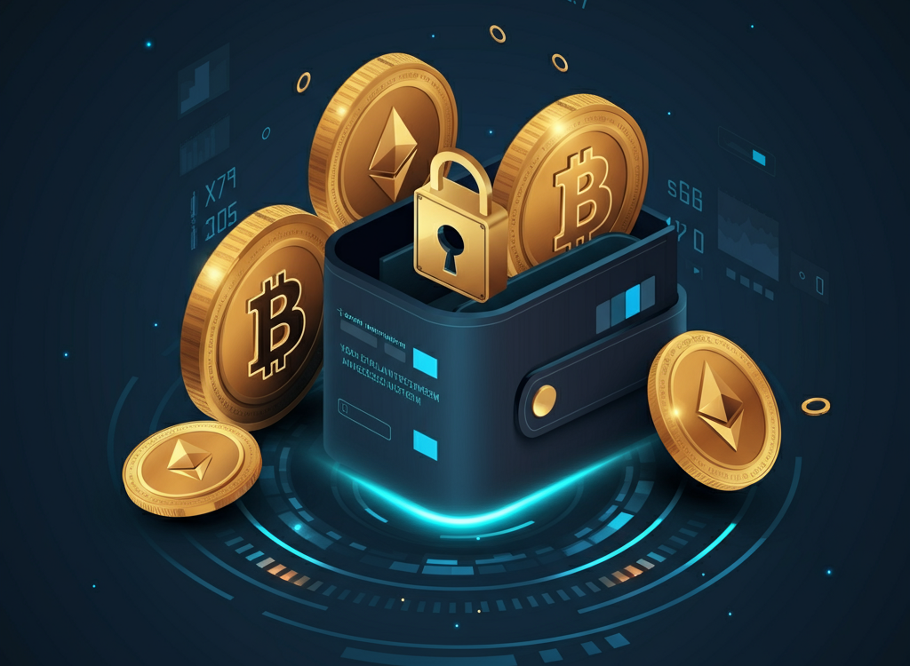 Illustration of secure cryptocurrency investments with Bitcoin and Ethereum.