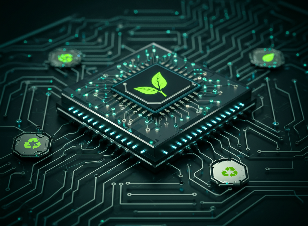 Illustration of a hybrid AI system symbolizing innovation and sustainability.