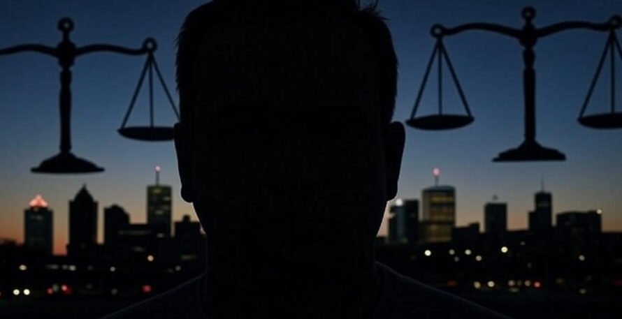 Blurred mugshot and Gainesville GA skyline depicting Jacob Cain arrest case