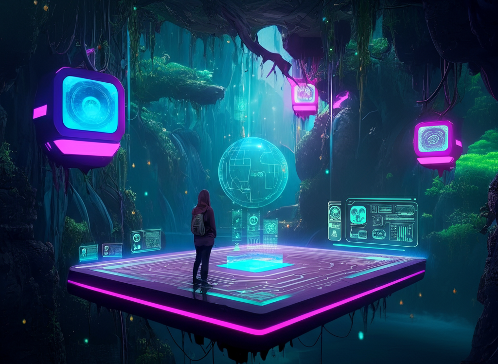 Futuristic digital landscape representing Newtopy's innovative and balanced approach to technology.