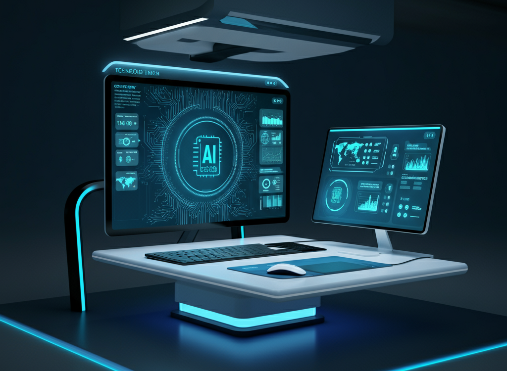 Digital workspace showcasing AI-driven content creation tools.