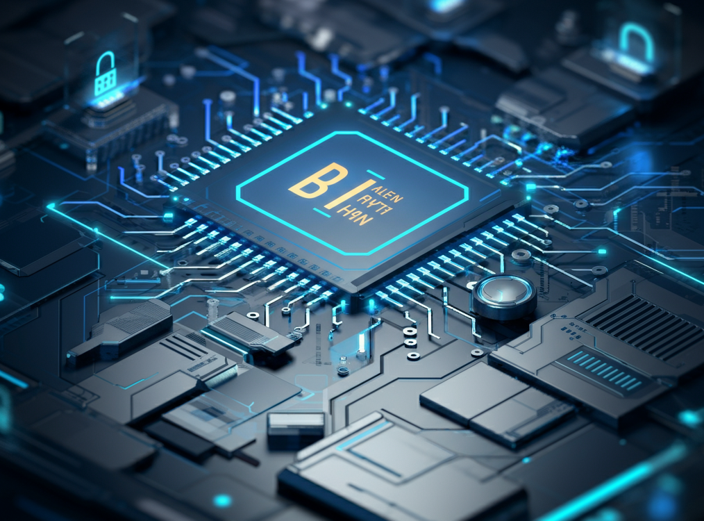 uturistic digital landscape with AI and blockchain integration.